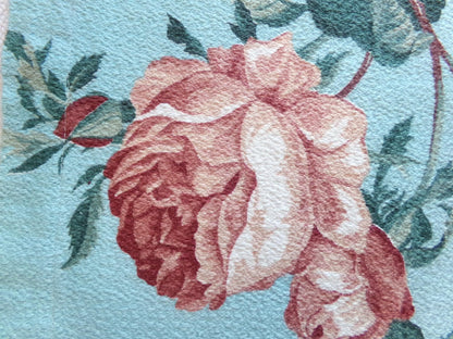 most beautiful vintage barkcloth fabric in realistic rose bloom print, 18" x 25" inch piece from a deconstructed curtain panel