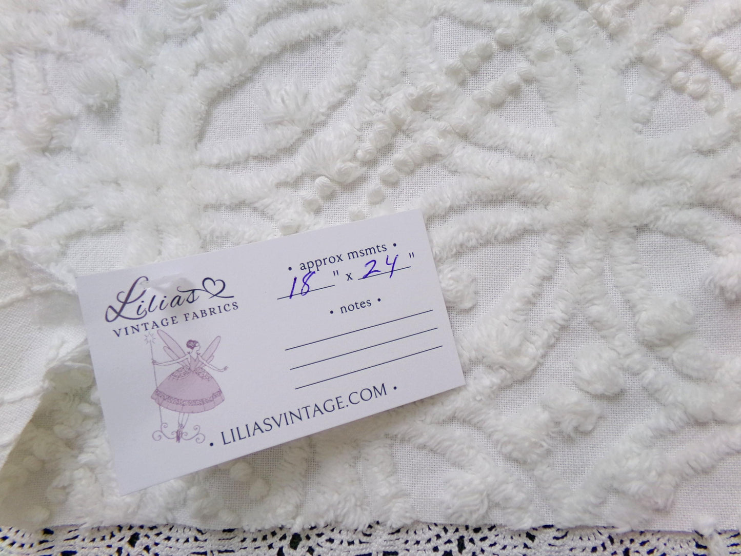 Vintage White Chenille Fabric Piece Pearl Pops 18 x 24" Quilt Craft Sewing Material