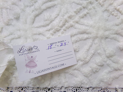 Vintage White Chenille Fabric Piece Pearl Pops 18 x 24" Quilt Craft Sewing Material