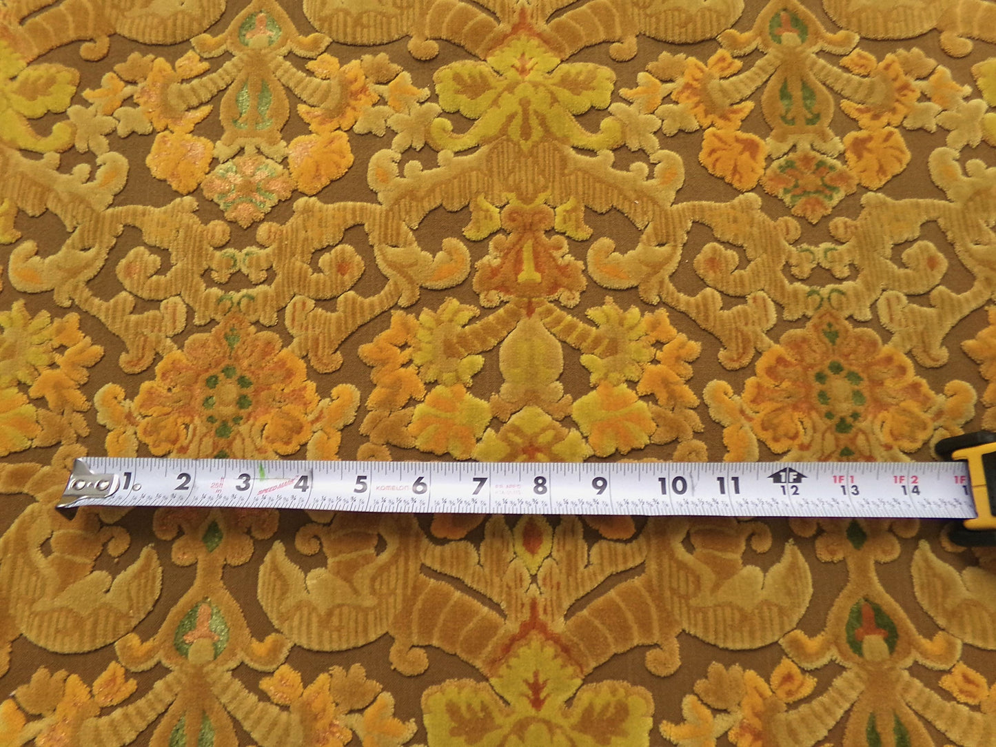 vintage Bates cut velvet fabric, earthy coppertone boho tapestry style design, 24" x 22" piece for wallhanging, small bags
