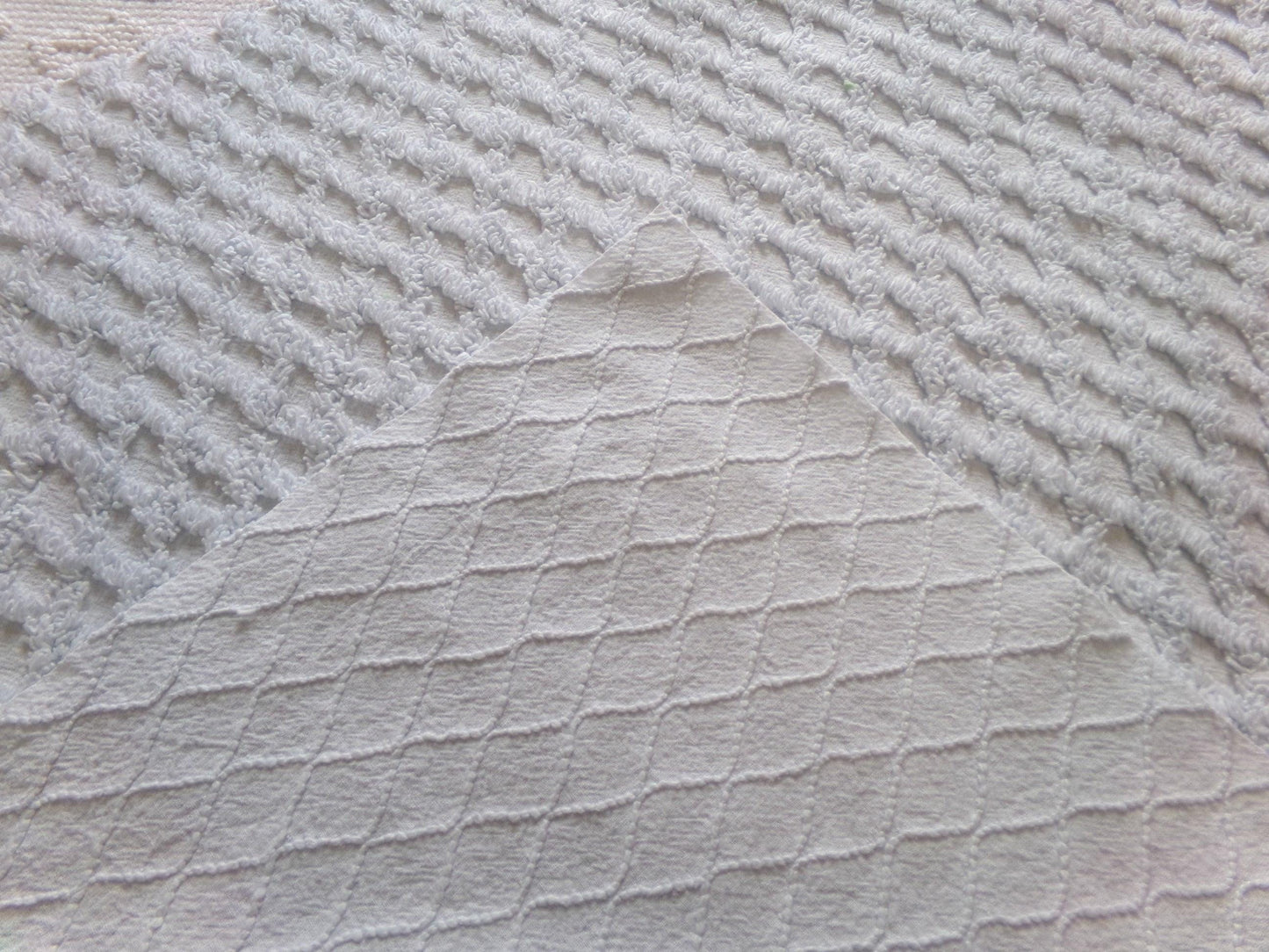 Vintage Cool Blue Chenille Fabric, diamond lattice pattern, sewing craft quilt material, 19" x 24" piece