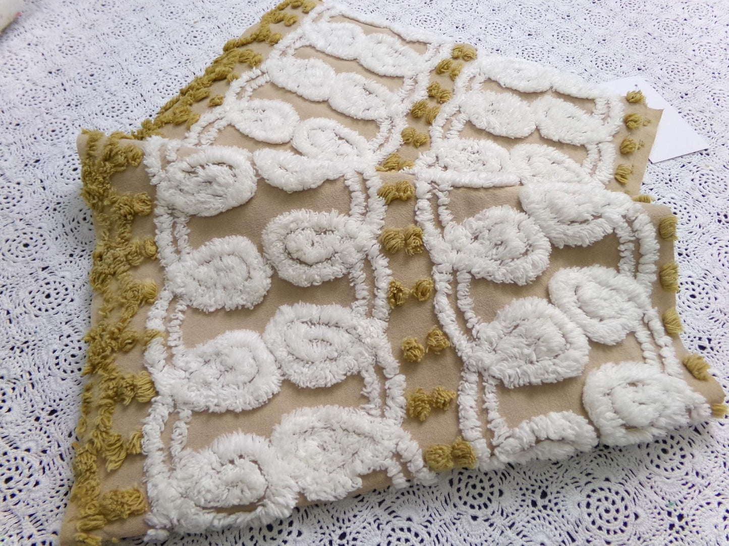 Vintage Chenille Fabric, Creamy Caramel White Dot Swirl Design 12x38" Pc
