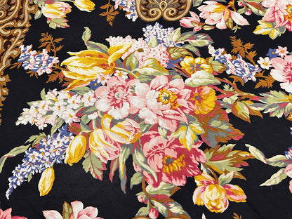 Vintage Ralph Lauren Sheer Scarf Black Floral Tulips Peonies Paisley Border