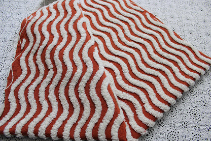 Rich Rust & White Ripple Stripes Vintage Chenille Fabric, 18" x 24" inch Piece, Great for Boho Quilts, DIY Pillows, Junk Journals