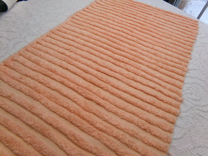 Peach Vintage Chenille Bedspread Fabric, Plush Tufted Lines, 16" x 28" piece