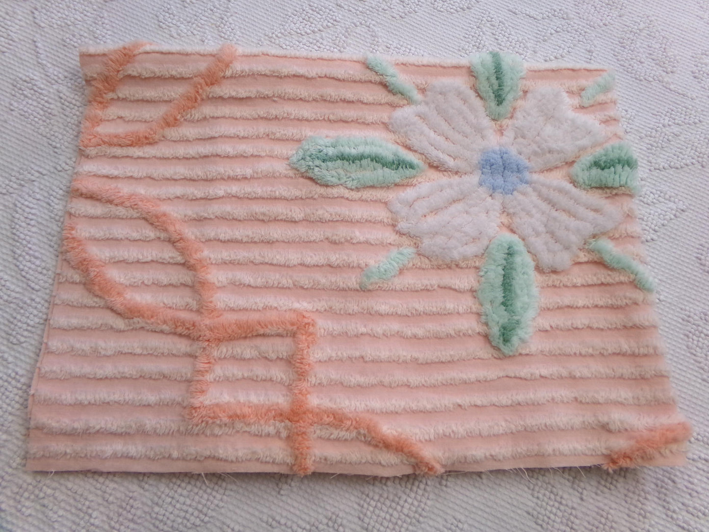 peach lily vintage chenille fabric w/ striking geometric accents, 20" x 24" piece of sewing material