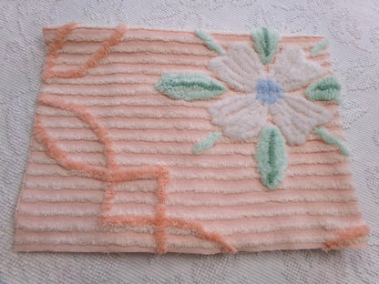 peach lily vintage chenille fabric w/ striking geometric accents, 20" x 24" piece of sewing material