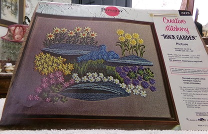 ROCK GARDEN Vintage Crewel Embroidery Kit Paragon Needlecraft 0215 Boho Floral Wall Hanging