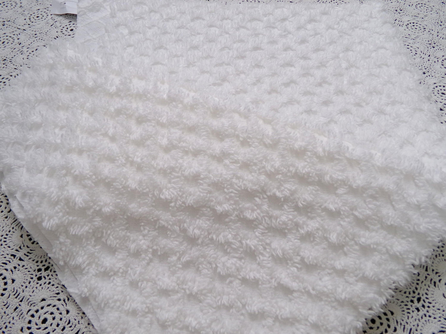 Soft White Vintage Chenille Fabric Diamond Lattice Geometric 18" x 24"