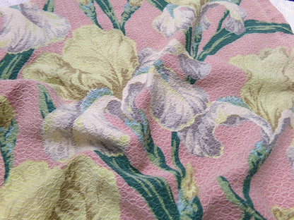 Bearded IRIS BLOOMS Barkcloth Vintage Fabric, Romantic 1940s Sewing Material, 25" x 27"