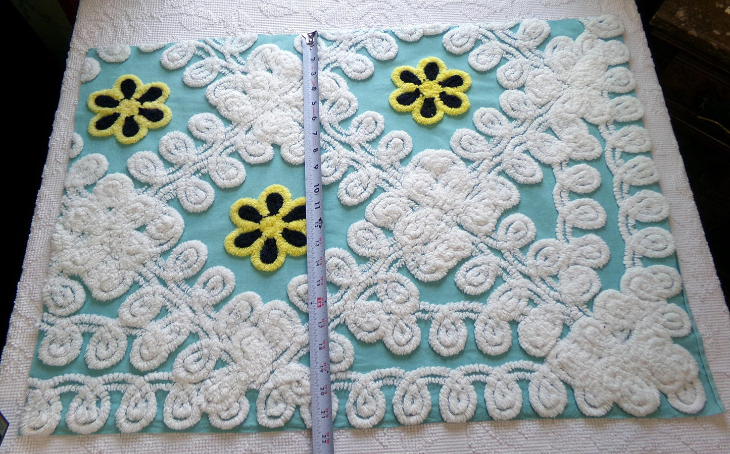 midnight seaspray vintage chenille fabric piece, plush sewing material 20" x 29"