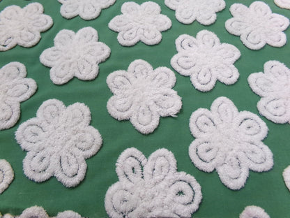 Green White Daisy Vtg Chenille Bedspread Fabric 23x24 Pc Antique Sewing Material