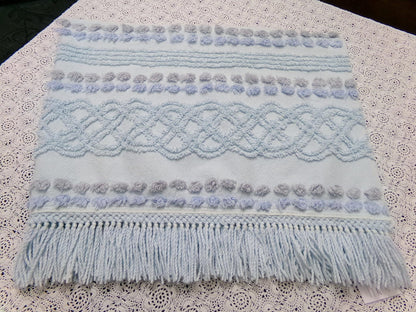 cool blue grey vintage chenille bedspread fabric boho fringe 13x36" cabin crafts