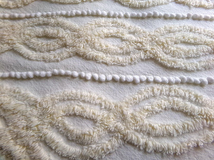 elegant infinity tuft vintage chenille fabric with little pearl pops in warm buttercream, 20" x 22" inch piece of sewing material