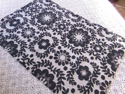MoD DaIsY Vintage Woven Fabric, REVERSIBLE Black & White FLOWER POWER Disco Fun, 22" x 18" Piece, Fab in Pillows or as a Wall Hanging