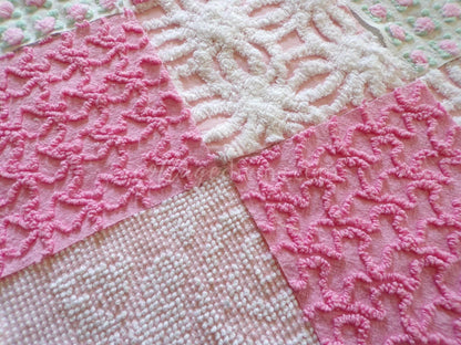Must Love Pink Chenille Quilt Squares Set from Vintage Bedspread Fabric, 16 Blocks, 6" inch