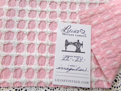 Carnation Pink White Vintage Woven Chenille Fabric Lady Galt Honeycomb Crosses 22x24"