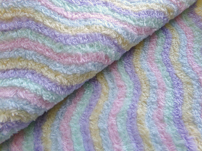 Rainbow Stripes Vintage Chenille Fabric, Soft Ripple Wave 10.5.24" Quilt Textile