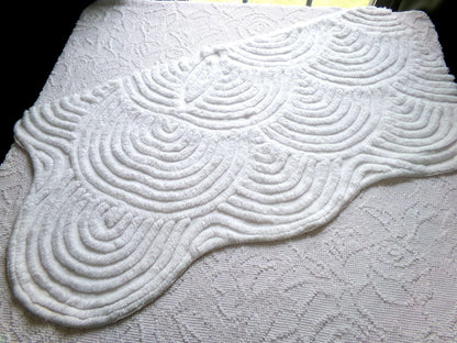 White Swirl Clouds Vintage Chenille Fabric, Plush 16" x 32" inch Piece with scalloped edge