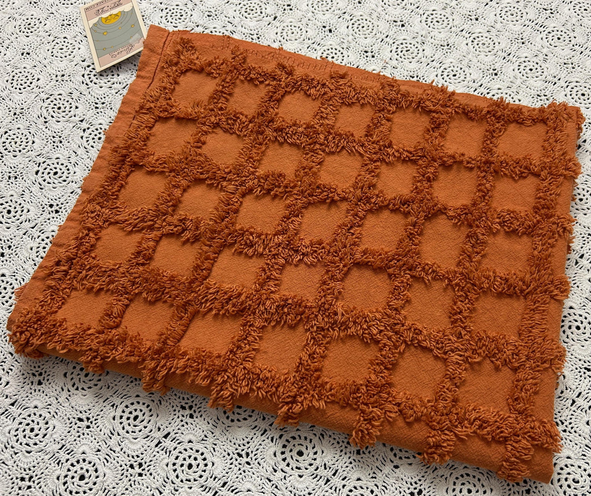 nutmeg pumpkin spice chenille fabric, 20" x 26" boho vintage style tufted squares
