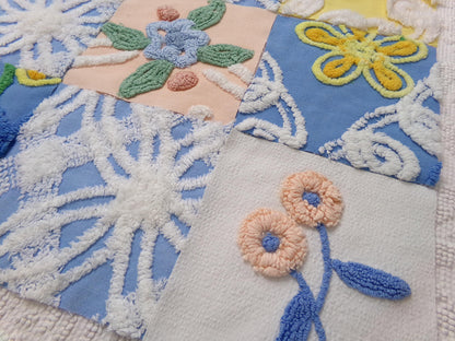 Summer Floral Vintage Chenille Fabric Squares Set, 16 Quilt Blocks, 6" x 6" inches each, for Quilting, Sewing, DIY Pillows
