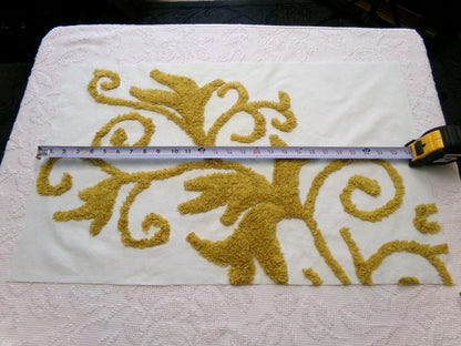 Vintage Gold & White Chenille Fabric: Sophisticated Scroll Design Modern Style Textile Craft Quilting Material, 17" x 27" Piece
