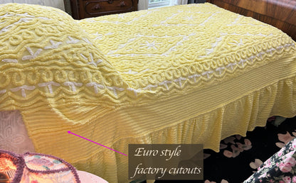 Luxury Euro Style Vintage Chenille Bedspread, FULL SZ Lemon Chiffon Diamond Tuft