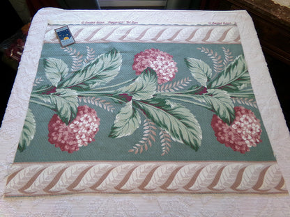 Vintage Style Hydrangea Barkcloth Fabric Piece, 27" x 23" inches, Pink Floral on Green, Great for Shabby Chic Pillows