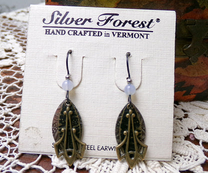 Simple Layered Pierced Dangle Earrings, Vintage Style Silver Forest Vermont Made in USA