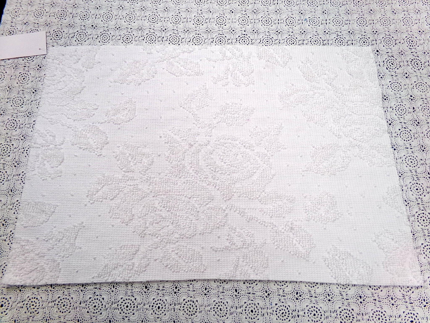 White Vintage Chenille Bedspread Fabric Hobnail Rose Dots 15x22"