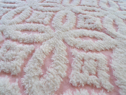 Snuggle Pink Vintage Chenille Fabric, White Sculpted Geometric Tufting, 20" x 31" inch Piece
