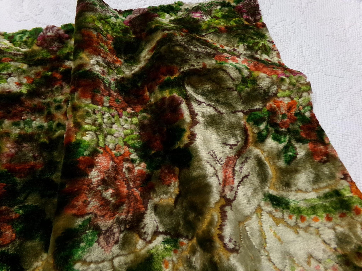Gothic Vintage Cut Velvet Fabric Haunting Shadow Angels Cherub Tapestry Piece 18x26"