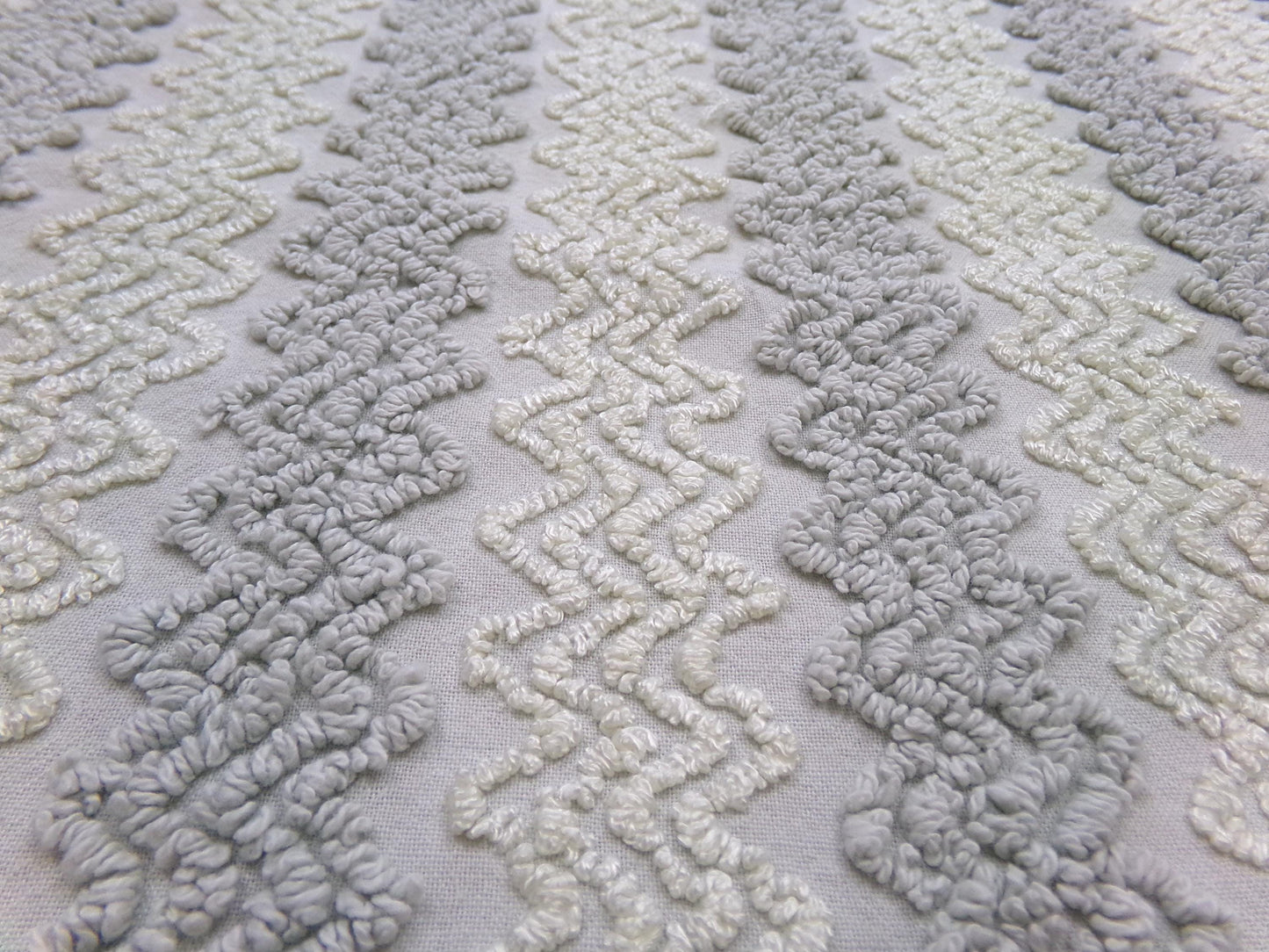 modern grey & white vintage chenille fabric, textured zig zag design, 21" x 18" unique piece of quilt material