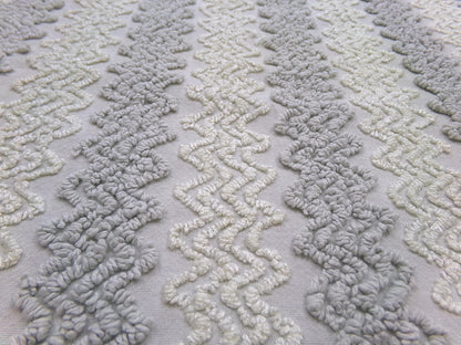 modern grey & white vintage chenille fabric, textured zig zag design, 21" x 18" unique piece of quilt material