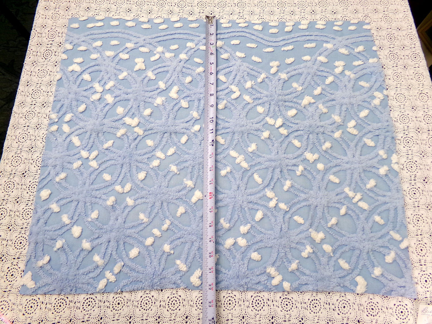 Starry Night Blue Vintage Chenille Fabric Geometric 20" x 24" piece