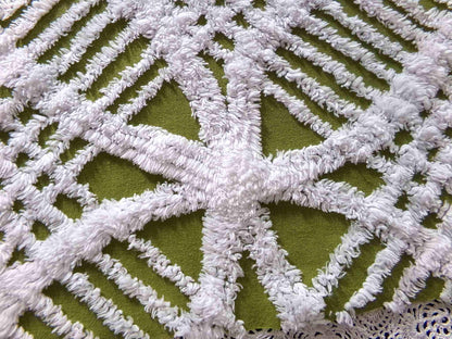 Boho Olive Army Green Vintage Chenille Fabric, 22" x 20" inch Piece, Retro 1970s Hippie Vibes