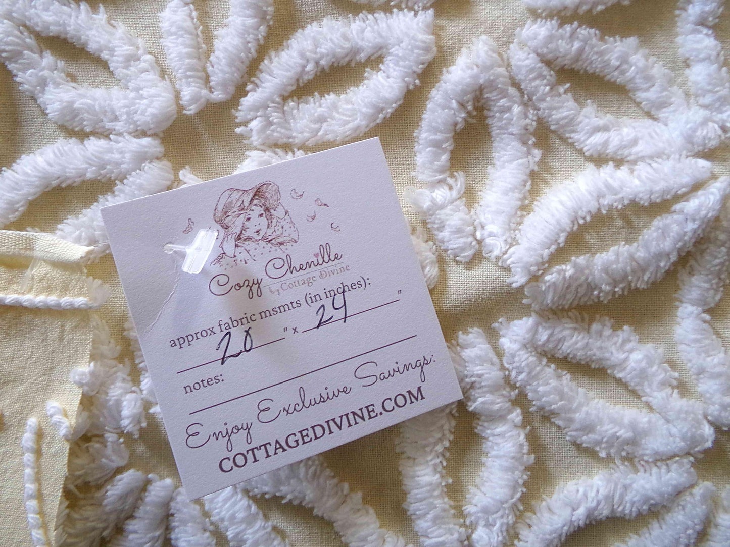 Vintage Chenille Fabric Piece, Gentle Golden Yellow & White Daisy, 24" x 20" inches, Pretty in Quilts, Pillows, Doll Blankets