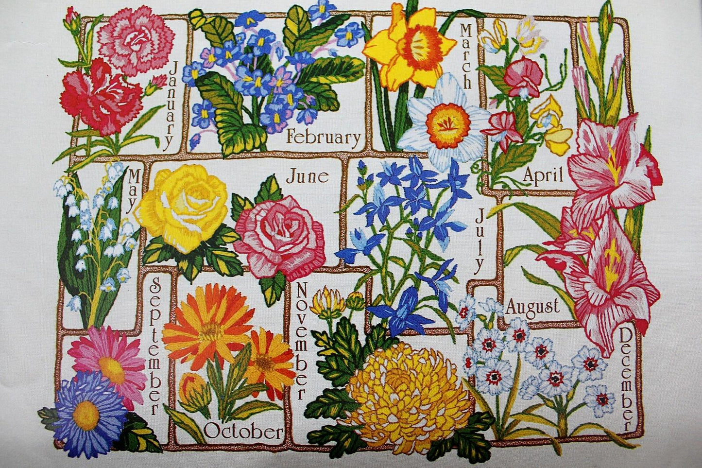 FLOWERS of the MONTH Vintage Crewel Embroidery Kit Floral Paragon Stitchery 0704
