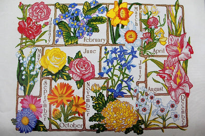 FLOWERS of the MONTH Vintage Crewel Embroidery Kit Floral Paragon Stitchery 0704