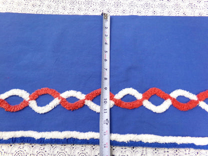 Nautical Rope Vintage Chenille Fabric, Red White & Blue 13" x 28" piece