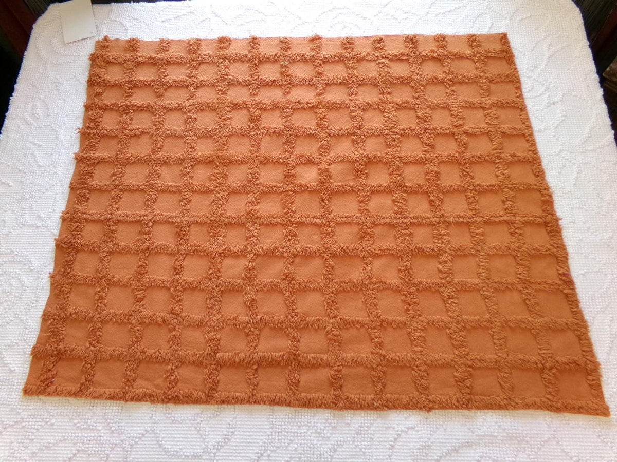 nutmeg pumpkin spice chenille fabric, 20" x 26" boho vintage style tufted squares