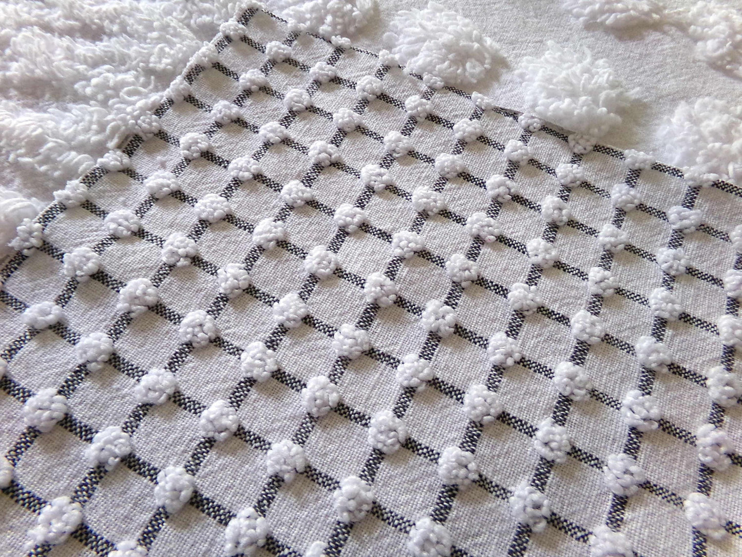 Snowstorm White Vintage Chenille Fabric Squares, Diamond Ice, Coin Pop, Squiggle & Micro Grid, Set of 16 Quilt Blocks, 6" x 6" inch each