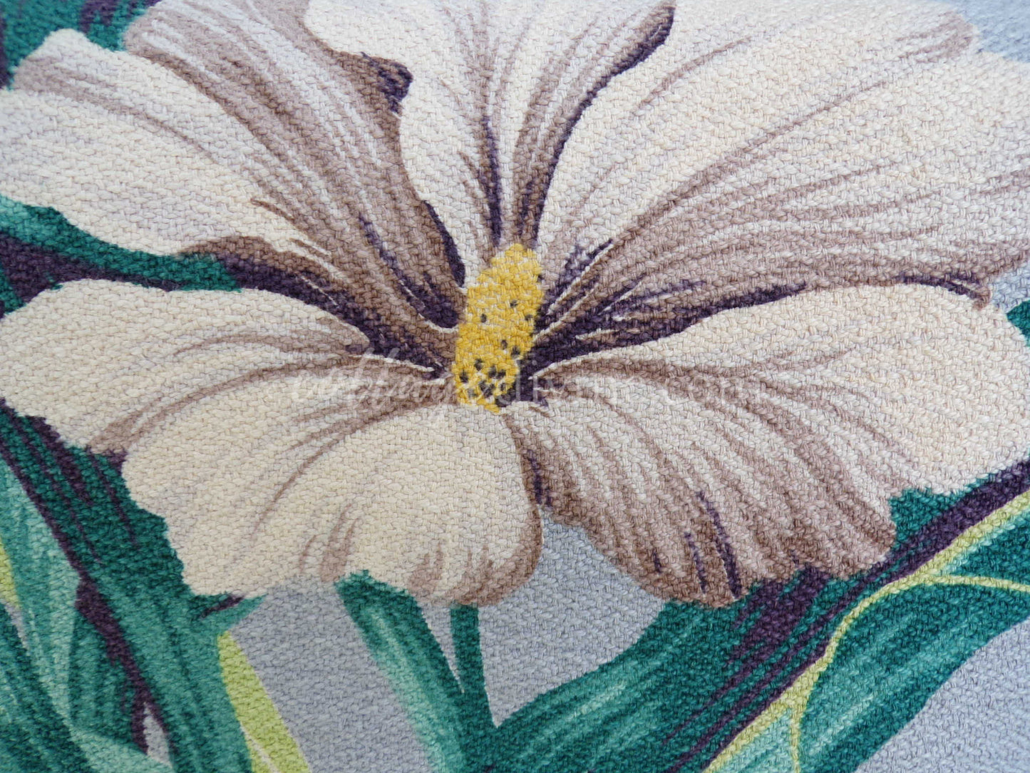 Vintage Botanical Barkcloth Fabric Piece, Salvaged MCM Tropical Hibiscus Print, 18" x 28" for upcycle, sewing, crafts