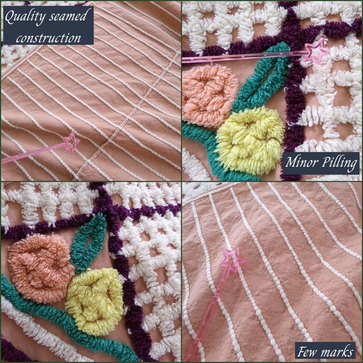 cozy plush vintage chenille bedspread, cute rosettes on quality 100% cotton, lots of thick tufts, full size cottage bedding