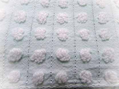 vintage chenille bedspread fabric cool aqua white pops silver lurex 18x24"