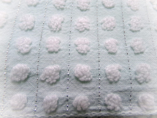 vintage chenille bedspread fabric cool aqua white pops silver lurex 18x24"