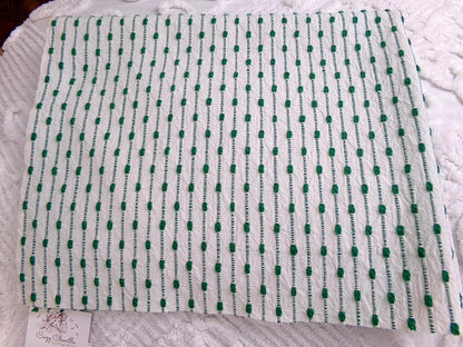 vtg preppy fabric chenille raindrop dots green & white 20x25" piece