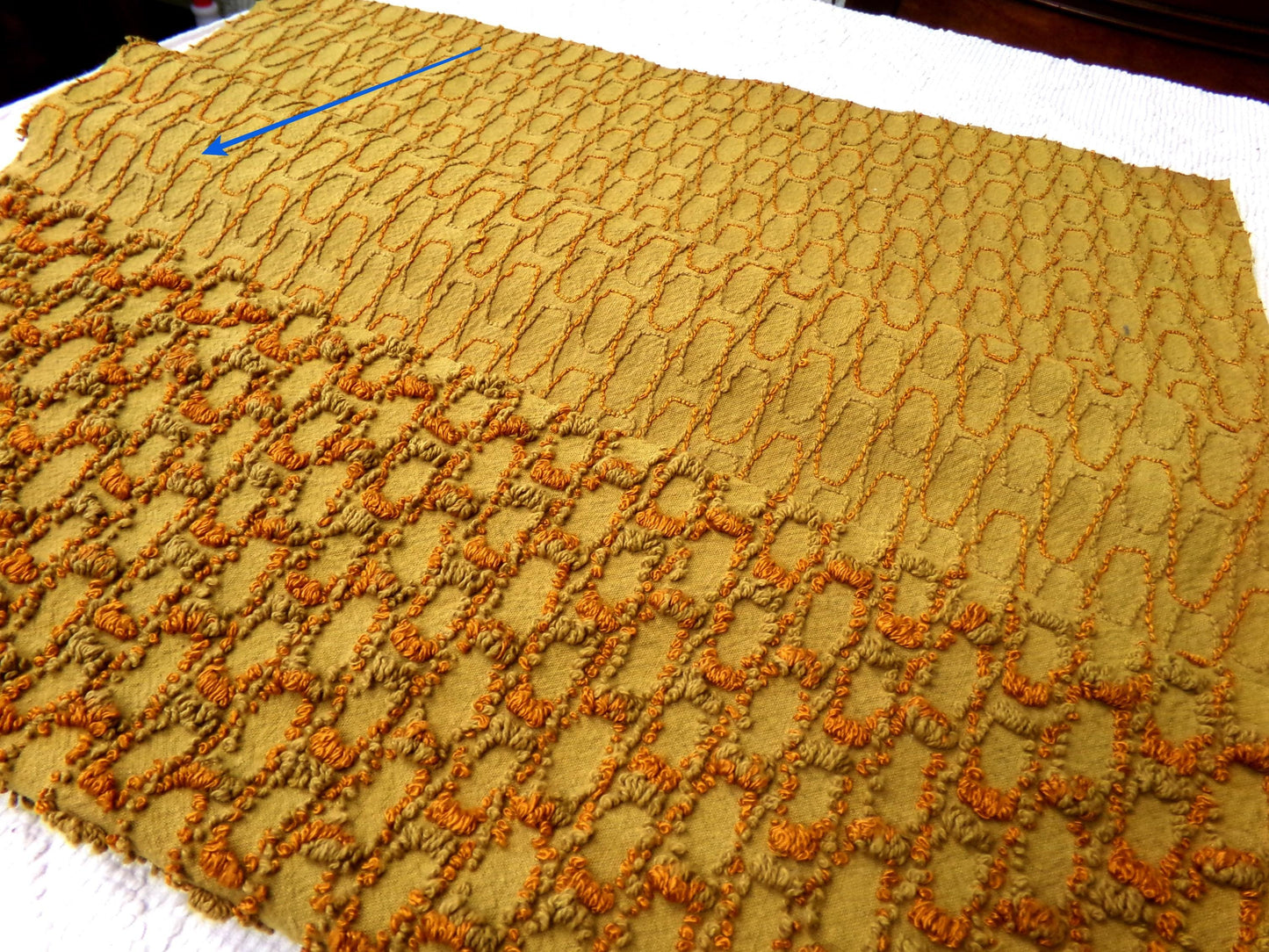 boho soul vintage chenille fabric, interesting abstract infinity design, 24" x 17" piece of quilt & sewing material