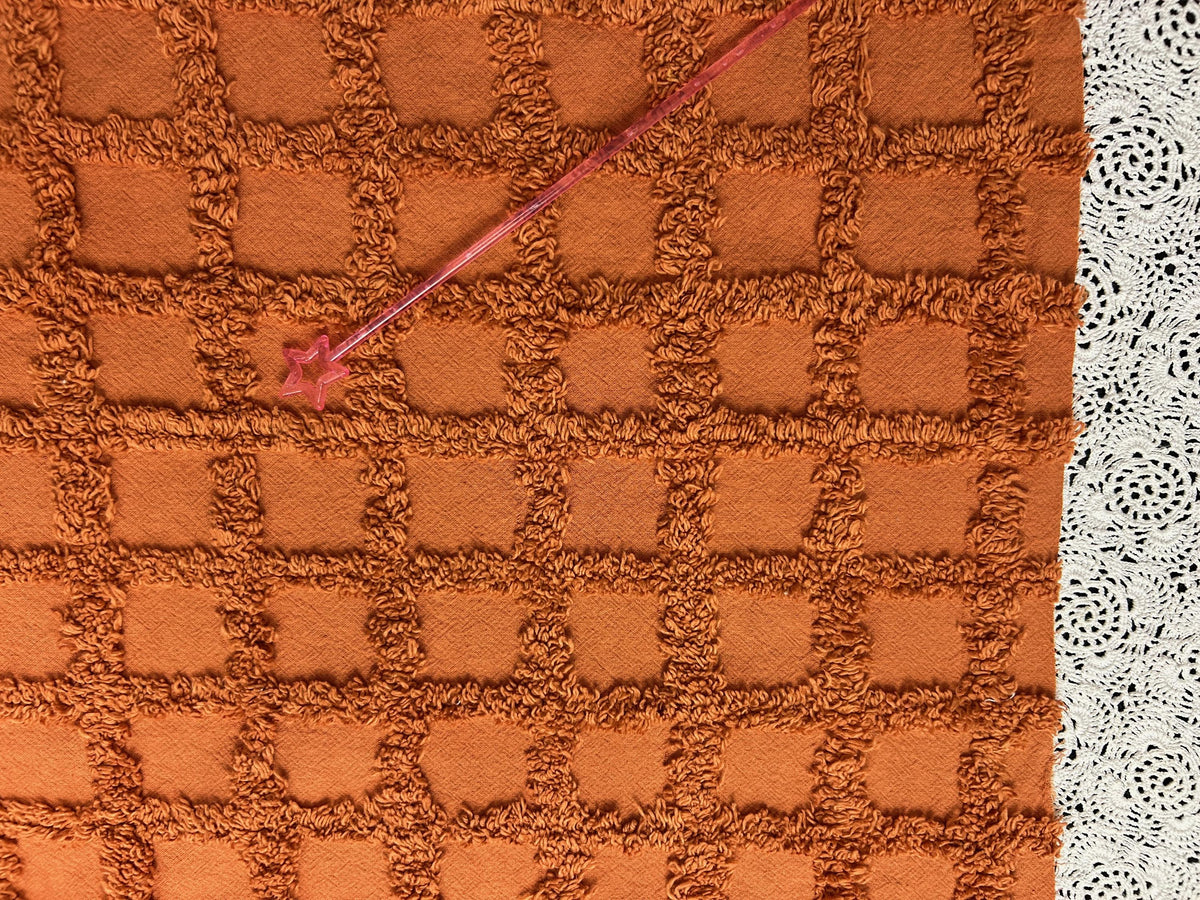 nutmeg pumpkin spice chenille fabric, 20" x 26" boho vintage style tufted squares