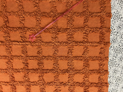 nutmeg pumpkin spice chenille fabric, 20" x 26" boho vintage style tufted squares